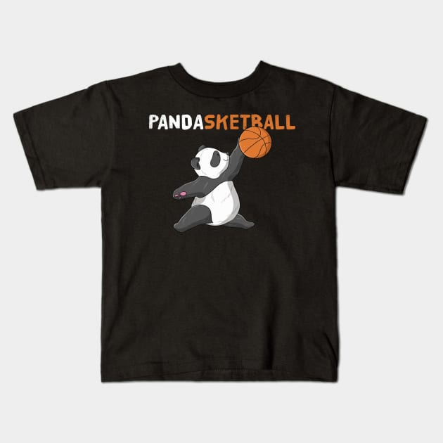 Cute Panda Playing Basketball Girls Boys Teens Gift Kids T-Shirt by Freid